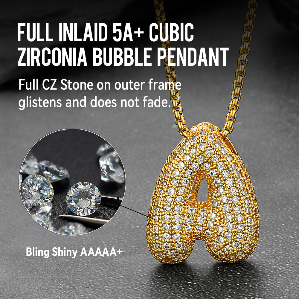 Gold Diamond Bubble Letter Initial Chain Necklace for