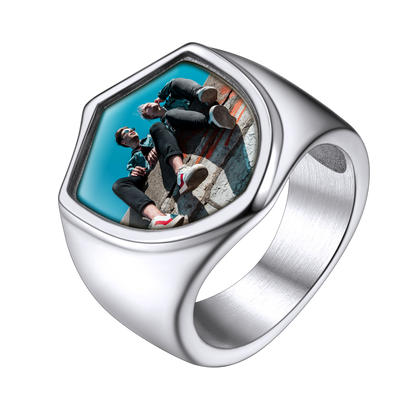 Customized Shield Signet Ring With Photo Memorial Gift for