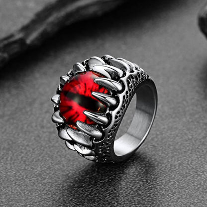 Gothic Dragon Teeth Red Evil Eyes Ring for