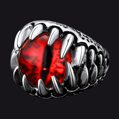 Gothic Dragon Teeth Red Evil Eyes Ring for