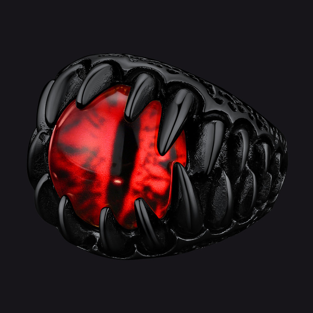 Gothic Dragon Teeth Red Evil Eyes Ring for