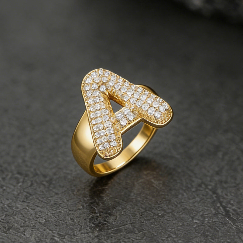 Cz Bold Initial Rings Open Adjustable Statement Ring for