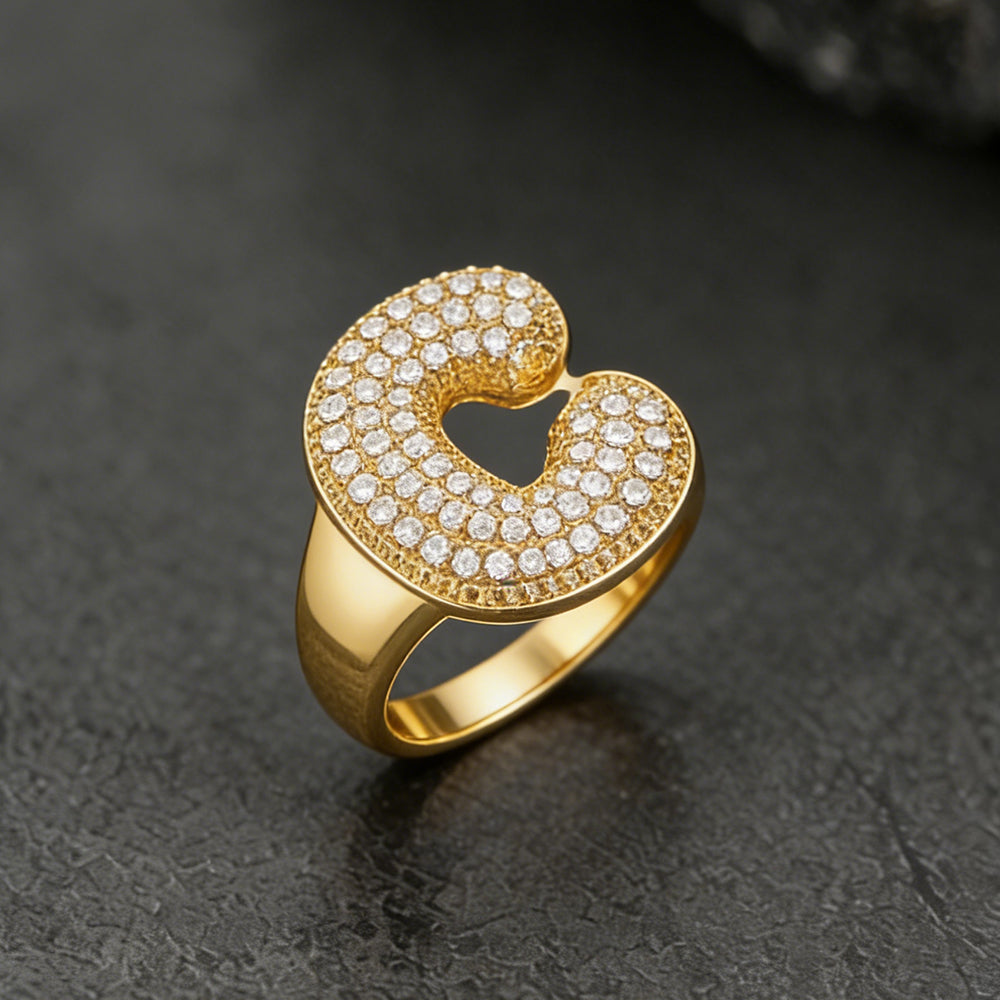 Cz Bold Initial Rings Open Adjustable Statement Ring for