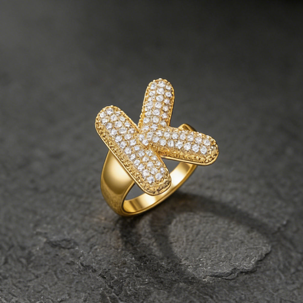 Cz Bold Initial Rings Open Adjustable Statement Ring for