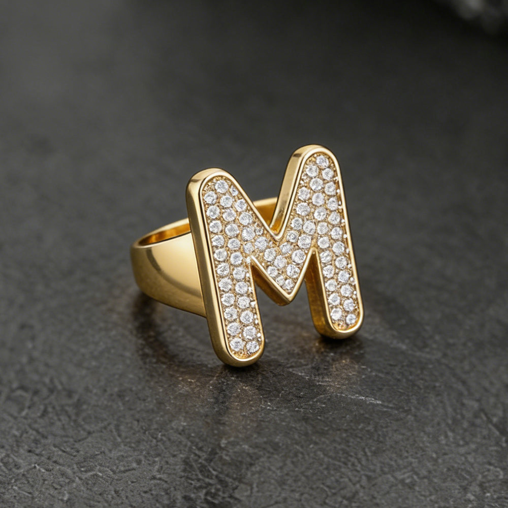 Cz Bold Initial Rings Open Adjustable Statement Ring for