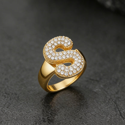 Cz Bold Initial Rings Open Adjustable Statement Ring for