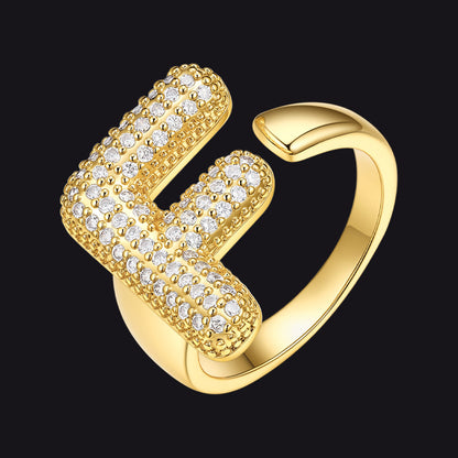 Cz Bold Initial Rings Open Adjustable Statement Ring for