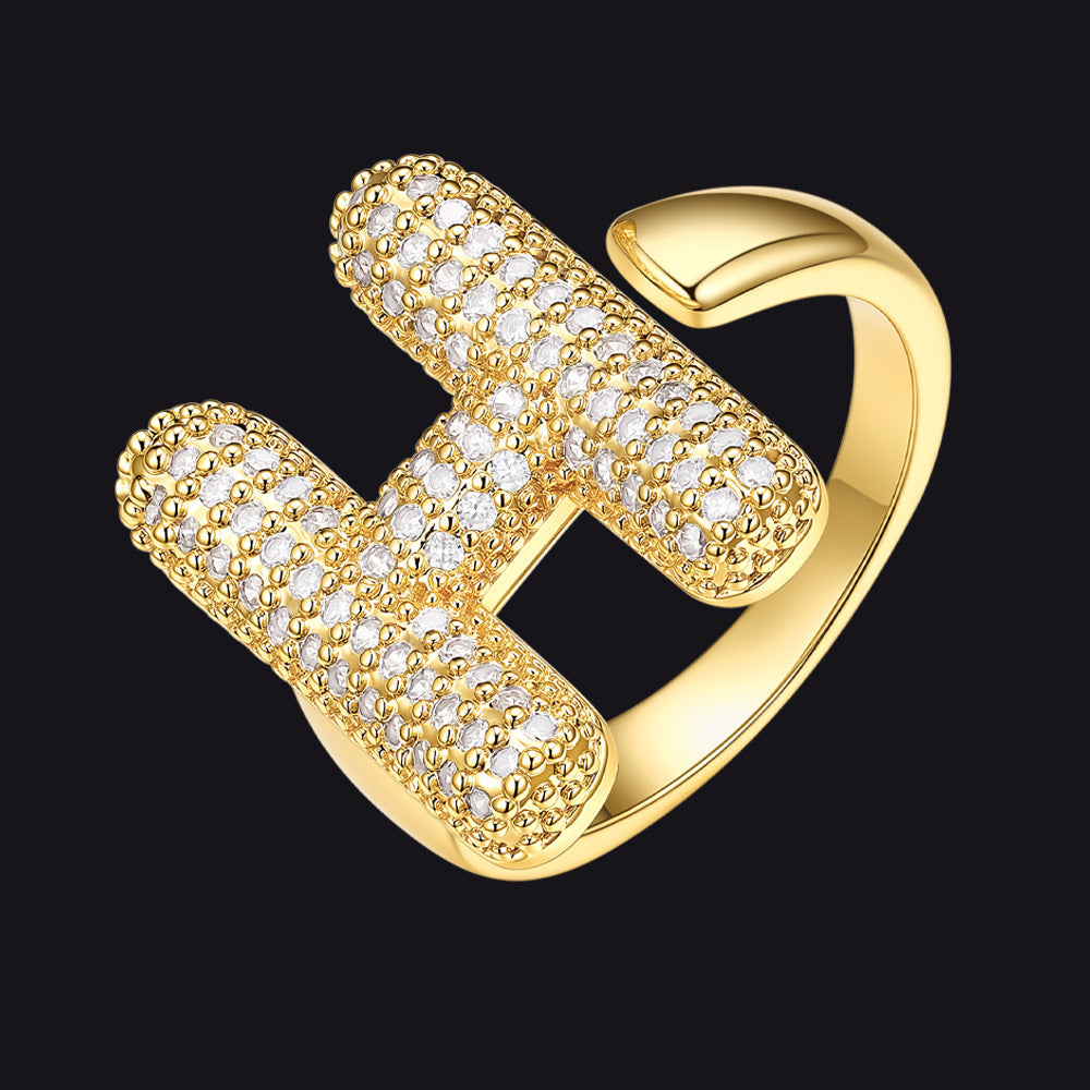Cz Bold Initial Rings Open Adjustable Statement Ring for