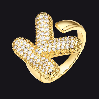 Cz Bold Initial Rings Open Adjustable Statement Ring for