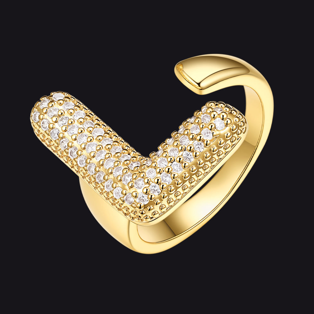Cz Bold Initial Rings Open Adjustable Statement Ring for