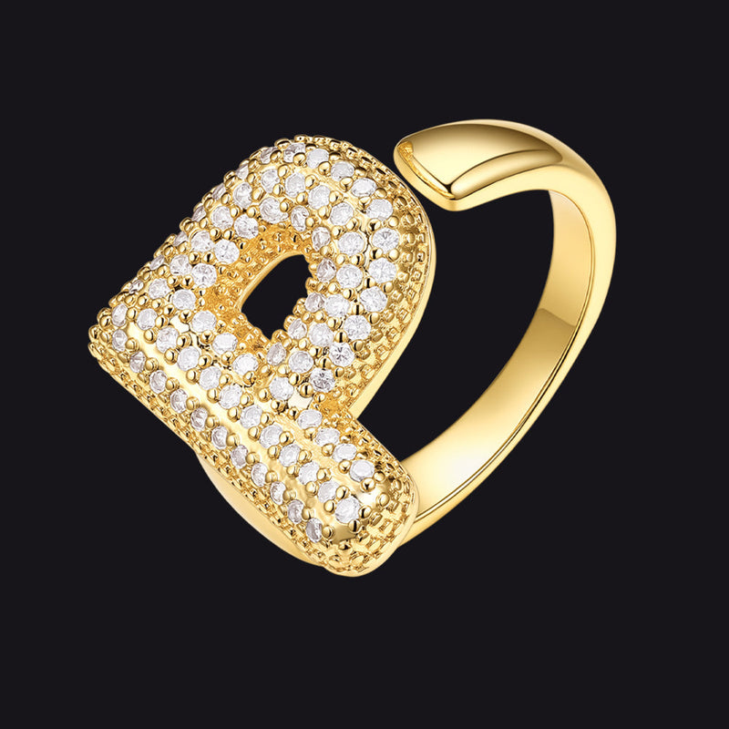 Cz Bold Initial Rings Open Adjustable Statement Ring for