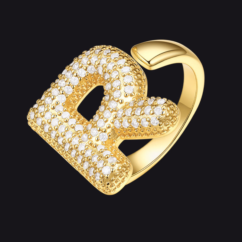 Cz Bold Initial Rings Open Adjustable Statement Ring for