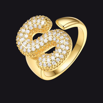 Cz Bold Initial Rings Open Adjustable Statement Ring for