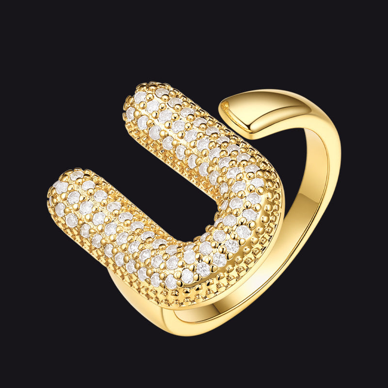 Cz Bold Initial Rings Open Adjustable Statement Ring for