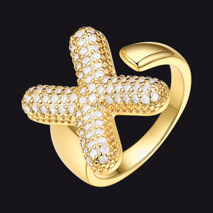 Cz Bold Initial Rings Open Adjustable Statement Ring for