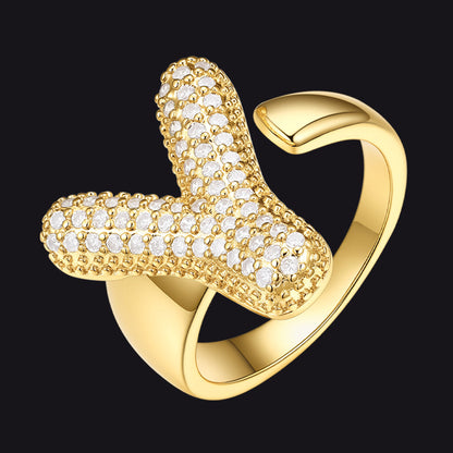 Cz Bold Initial Rings Open Adjustable Statement Ring for