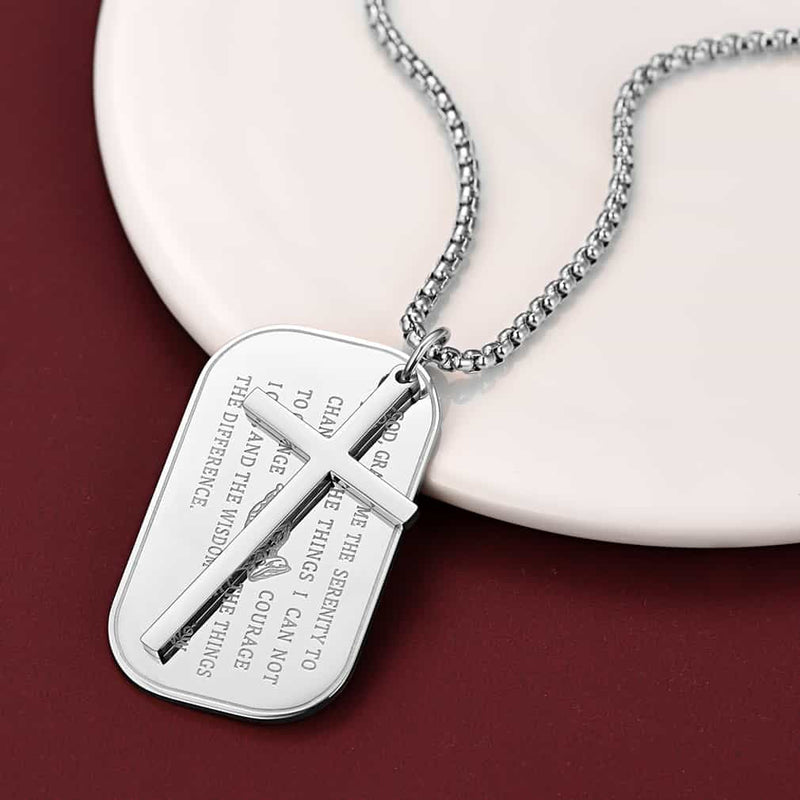 Customized Engraved Dog Tag Necklace With Cross
