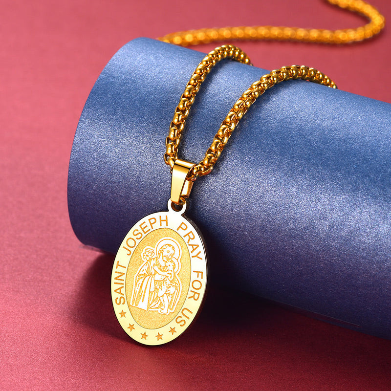 Saint Joseph Engraved Necklace Catholic Saints Medal