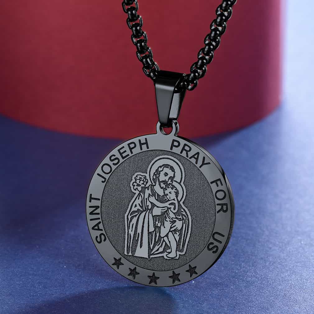 Flash Engraved Catholic Saint Joseph Pendant Necklace