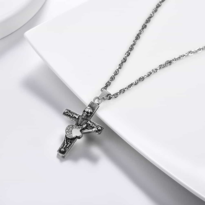 Punk Skull Guitar Cross Necklace for