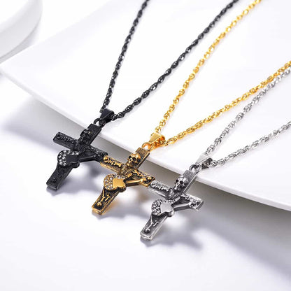 Punk Skull Guitar Cross Necklace for