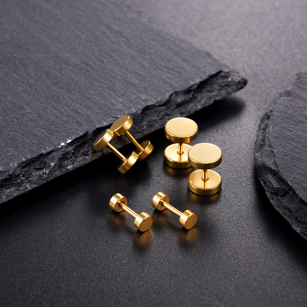 3 Pairs Simple Round Stud Earrings Set for 4/6/8mm Width