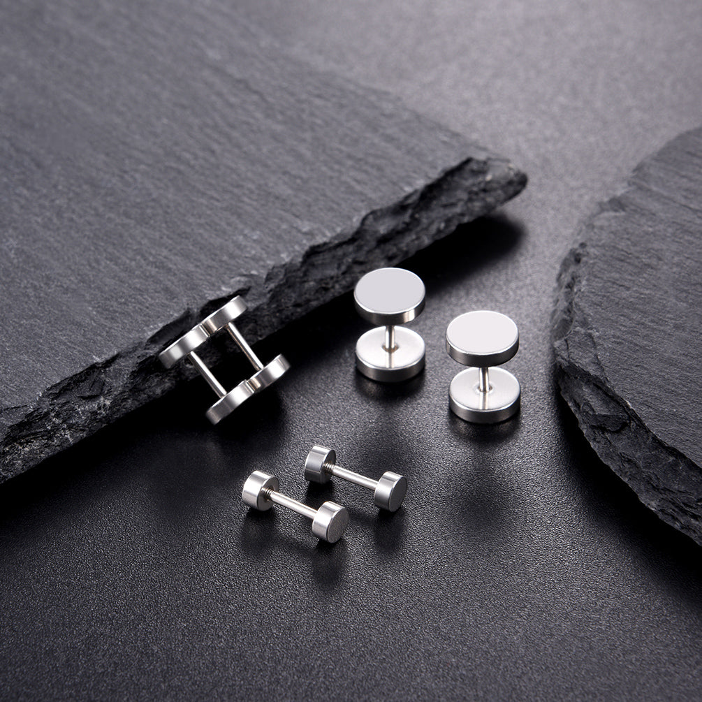 3 Pairs Simple Round Stud Earrings Set for 4/6/8mm Width