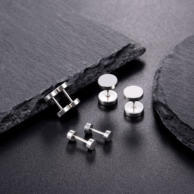 3 Pairs Simple Round Stud Earrings Set for 4/6/8mm Width