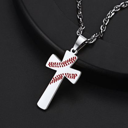 Engraved Sport Baseball Cross Necklace Pendant for