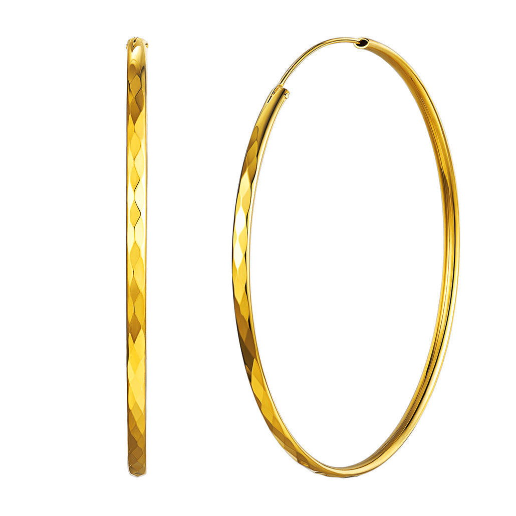 Diamond-cut Silver Hoop Earrings for 30/50/70mm