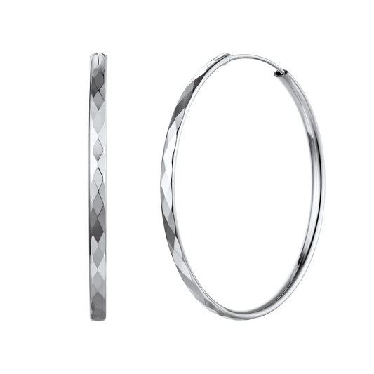 Diamond-cut Silver Hoop Earrings for 30/50/70mm