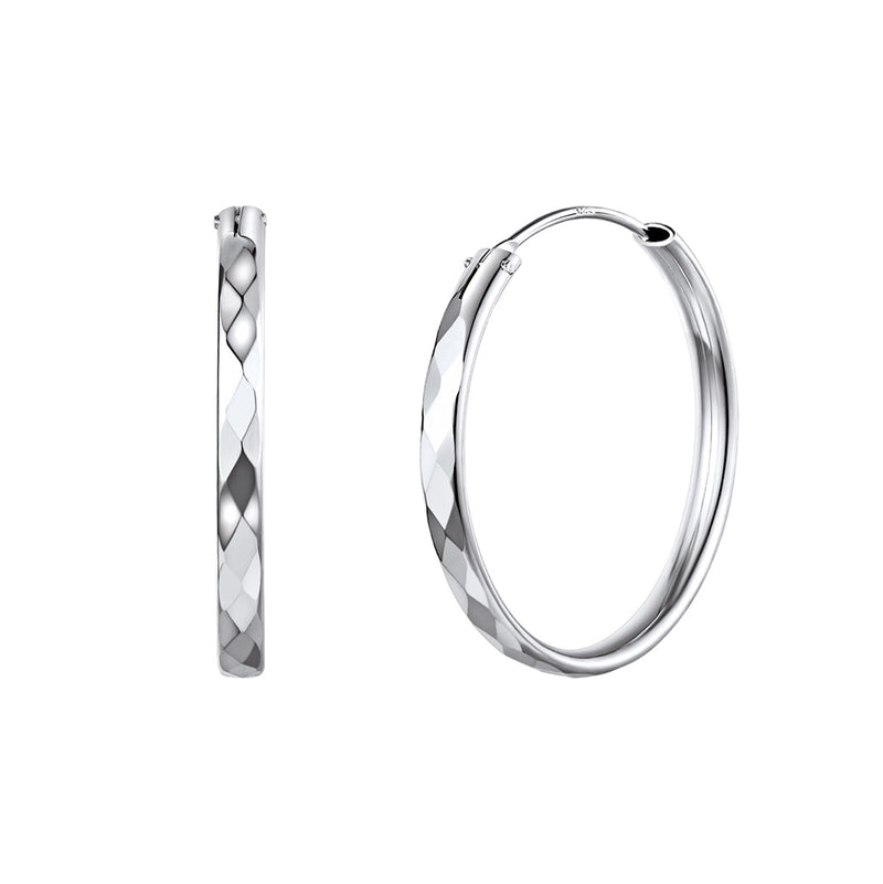 Diamond-cut Silver Hoop Earrings for 30/50/70mm