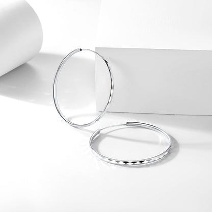 Diamond-cut Silver Hoop Earrings for 30/50/70mm