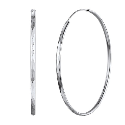 Diamond-cut Silver Hoop Earrings for 30/50/70mm
