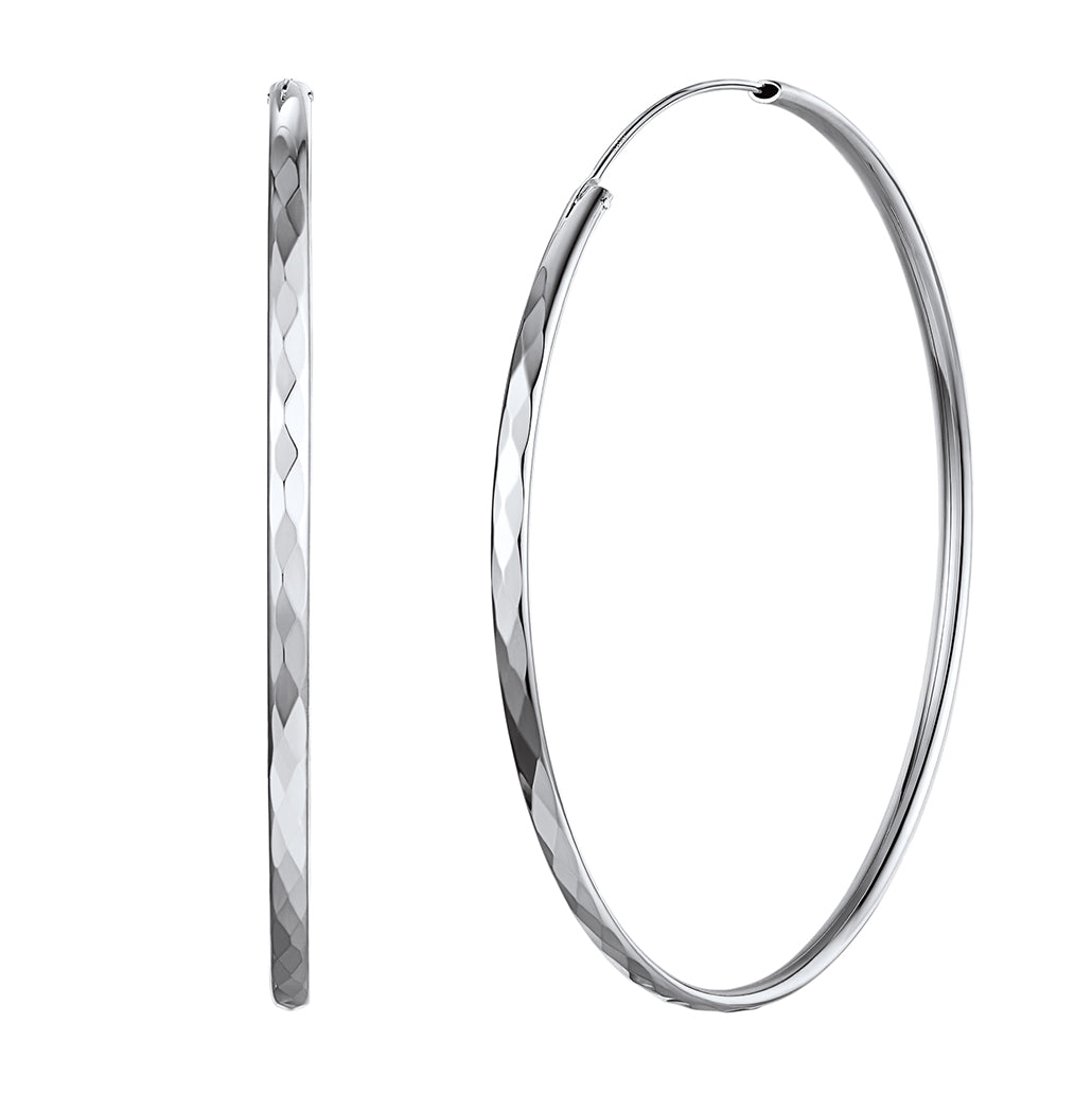 Diamond-cut Silver Hoop Earrings for 30/50/70mm