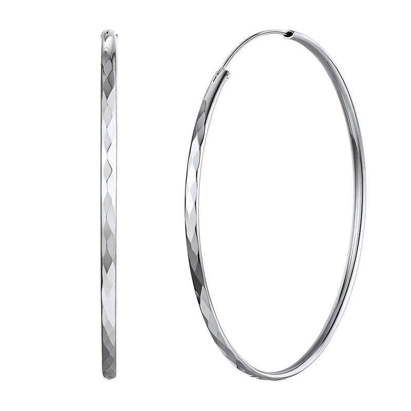 Diamond-cut Silver Hoop Earrings for 30/50/70mm