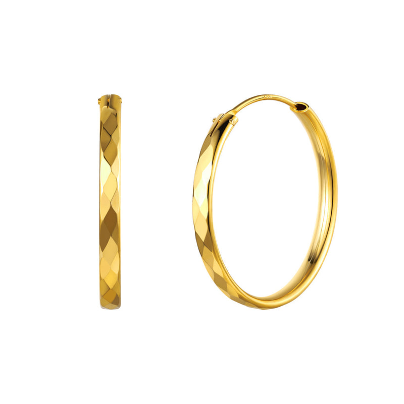 Diamond-cut Silver Hoop Earrings for 30/50/70mm