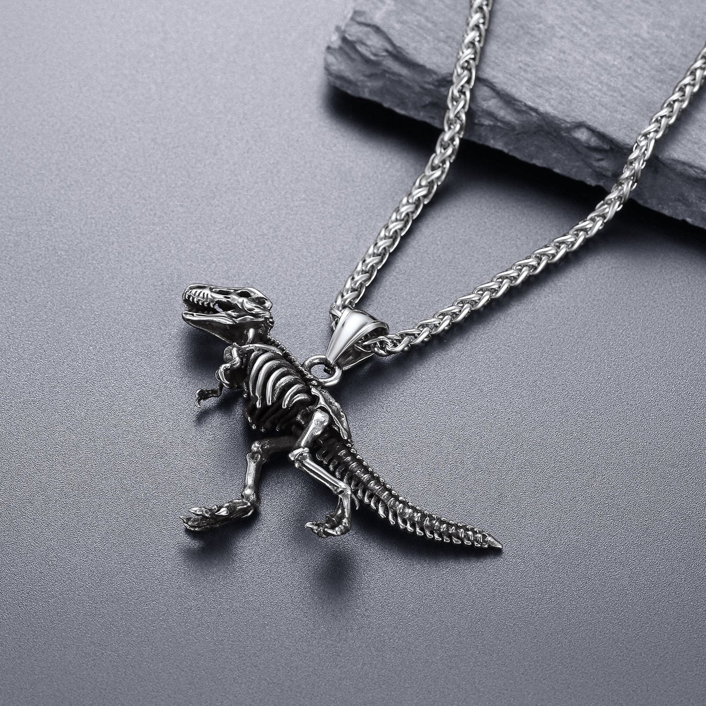 Punk Dinosaur Skeleton Necklace for in Stainless Steel