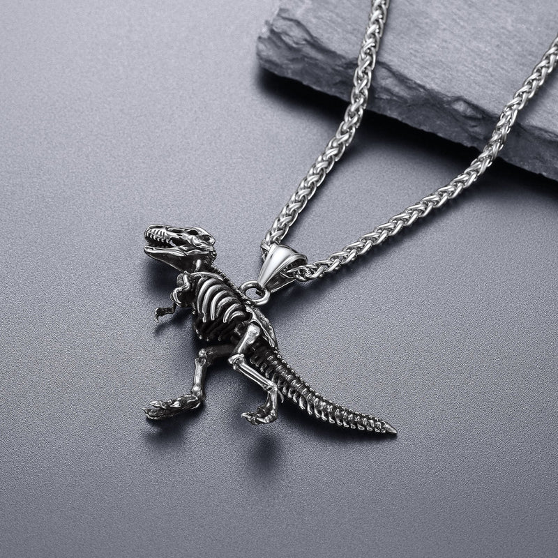 Punk Dinosaur Skeleton Necklace for in Stainless Steel