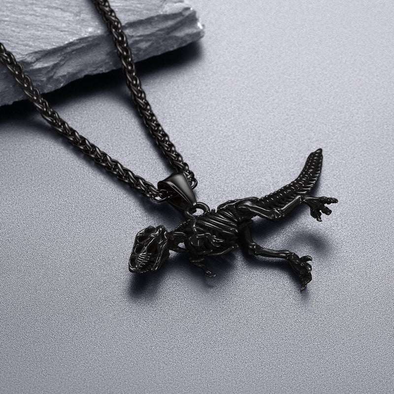 Punk Dinosaur Skeleton Necklace for in Stainless Steel
