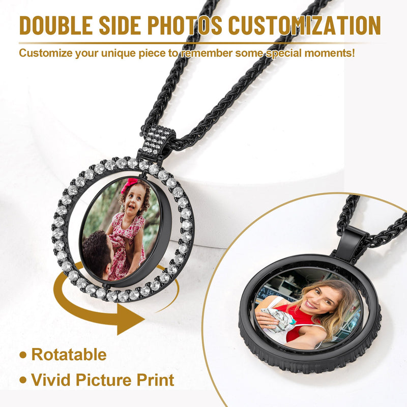 Cuban Chain & Cz Custom Picture Necklace Set for