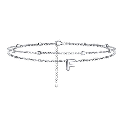 925 Sterling Silver Bead Chain Layered Initial Anklets for Girlfriend Gift
