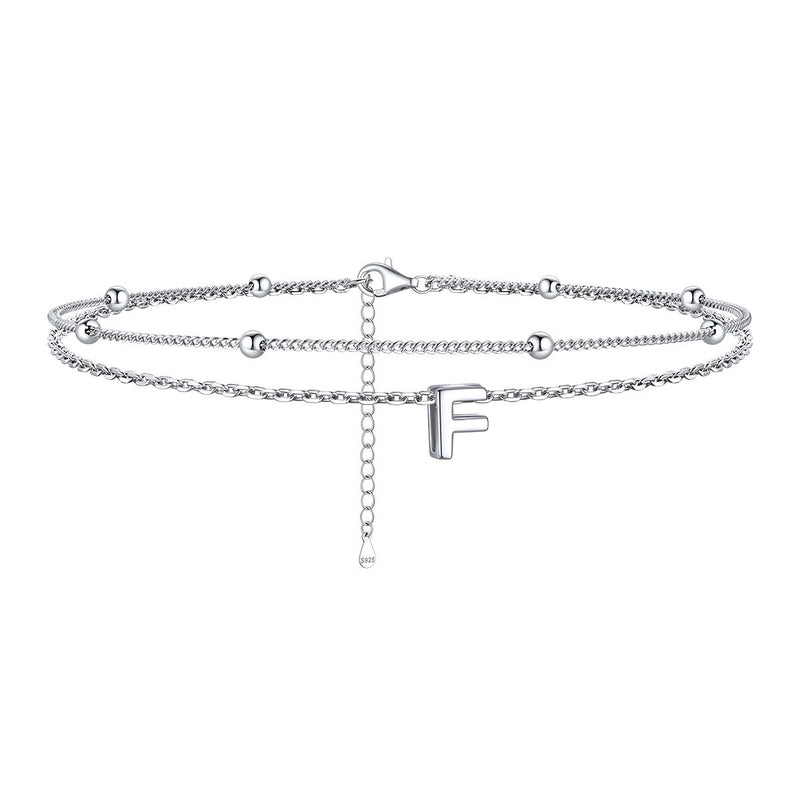 925 Sterling Silver Bead Chain Layered Initial Anklets for Girlfriend Gift