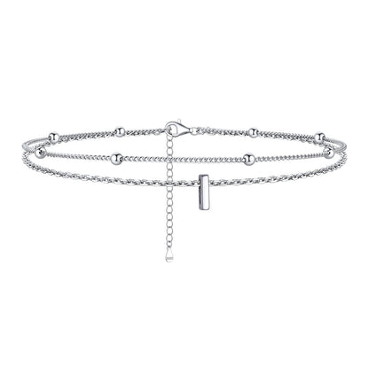 925 Sterling Silver Bead Chain Layered Initial Anklets for Girlfriend Gift