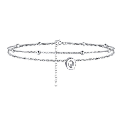 925 Sterling Silver Bead Chain Layered Initial Anklets for Girlfriend Gift