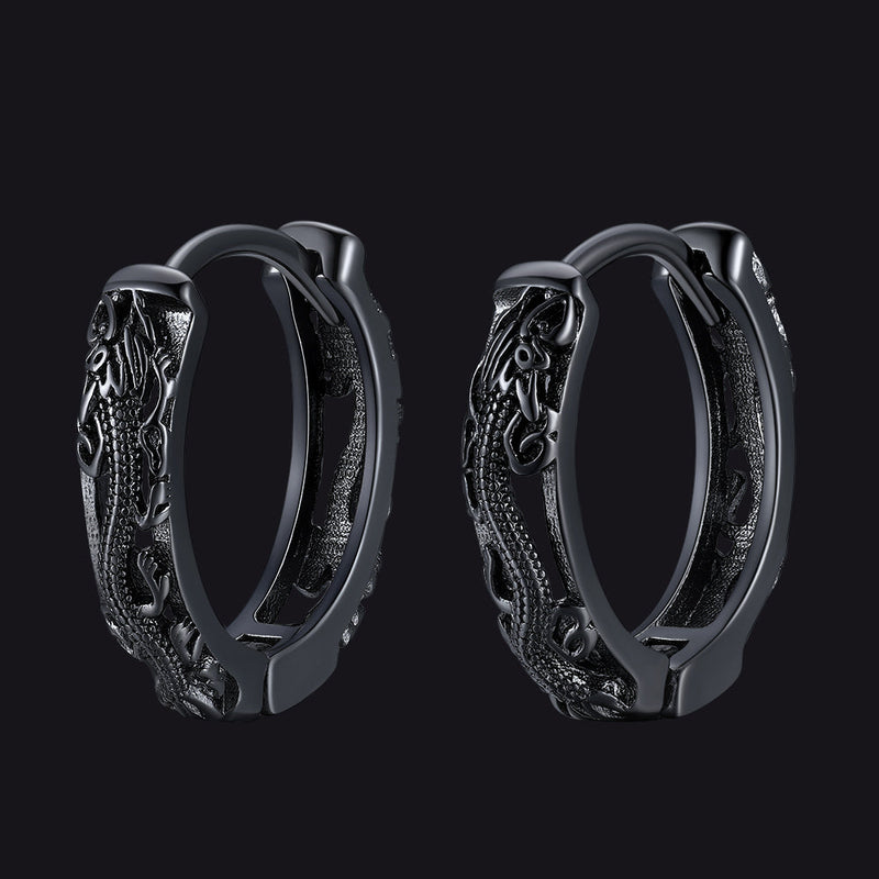 Gothic Punk Dragon Hollow Hoop Huggie Earrings for