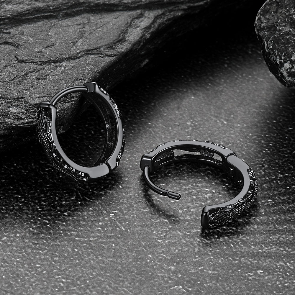 Gothic Punk Dragon Hollow Hoop Huggie Earrings for