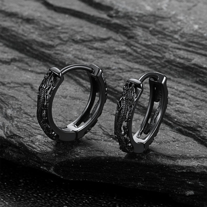 Gothic Punk Dragon Hollow Hoop Huggie Earrings for