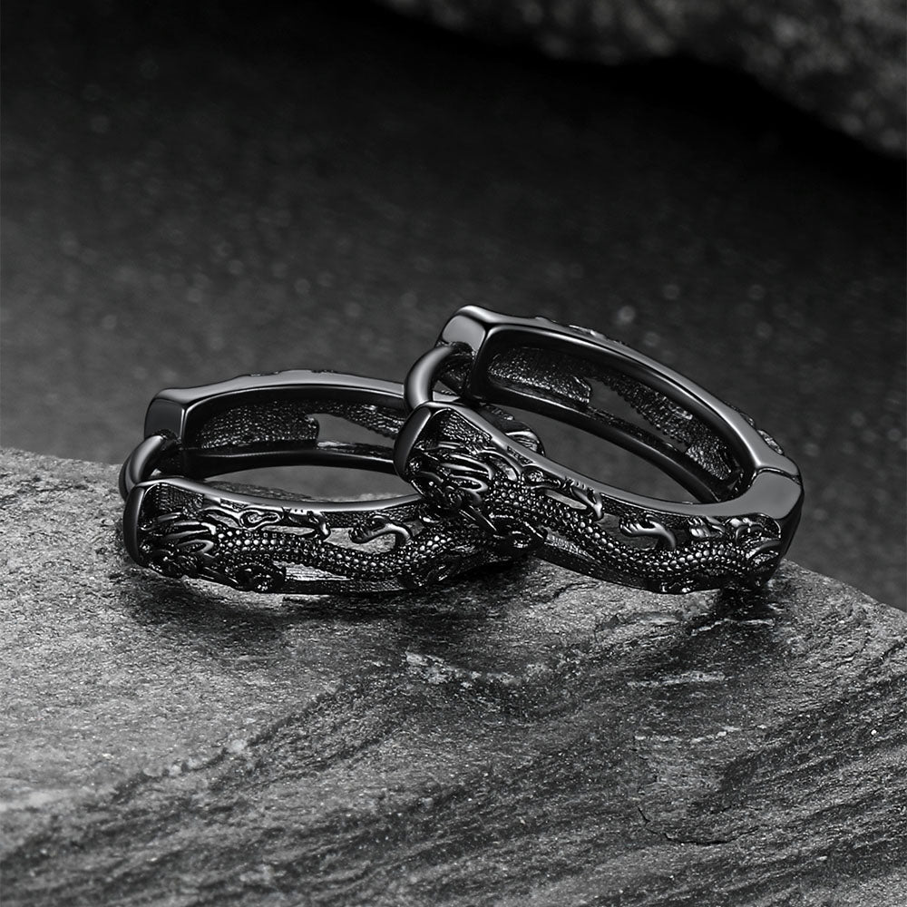 Gothic Punk Dragon Hollow Hoop Huggie Earrings for