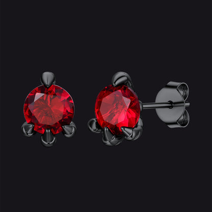 Gothic Red Diamond Dragon Claw Stud Earrings for
